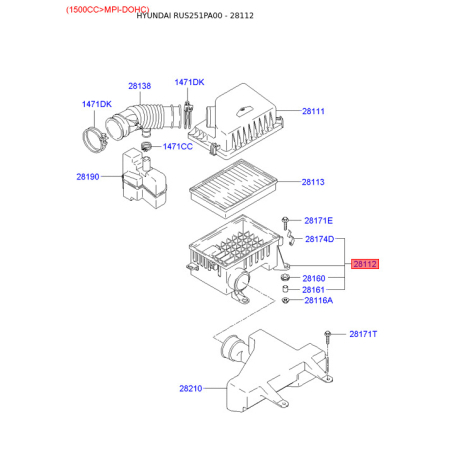 Фільтр повітряний 28112-22602 Mobis - 2811222602 - схема з каталогу 28112, RUS251PA00 2811222602