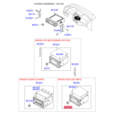 Магнитола 96183-2C000 Mobis - 961832C000 - схема с каталога 96119A, KHMAPJM04 961832C000