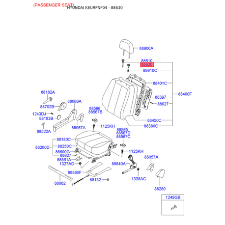 Сидіння кріплення 88380-3K000QS Mobis - 883803K000QS - схема з каталогу 88630, KEURPNF04 883803K000QS