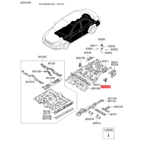 Кронштейн пола багажника нижний 65571-2F000 Mobis - 655712F000 - схема с каталога 65572L, KKMAPLS06 655712F000