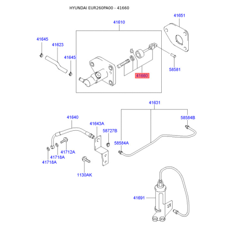 Циліндр зчеплення головний 41660-26A00 Mobis - 4166026A00 - схема з каталогу 41660, EUR260PA00 4166026A00