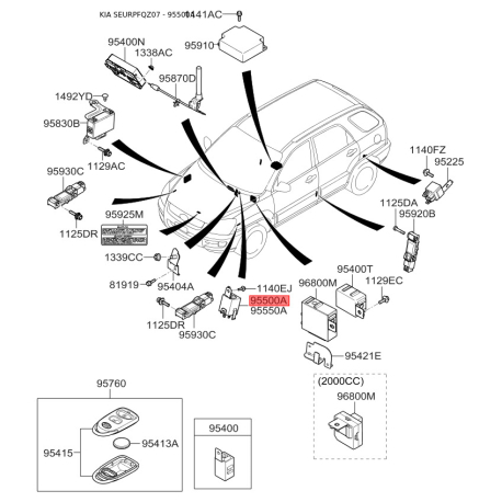 Реле, протиблокувальний пристрій 95550-1F200 Mobis - 955501F200 - схема з каталогу 95500A, SEURPFQZ07 955501F200