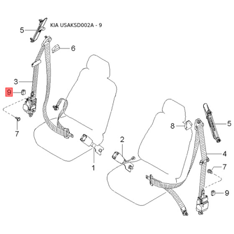 Підпружинений стопорний штифт, гальмівна колодка 0K900-26655 Mobis - 0K90026655 - схема з каталогу 9, USAKSD002A 0K90026655