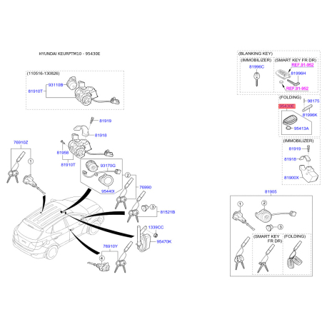 Брелок без ключа 95430-2S700 Mobis - 954302S700 - схема с каталога 95430E, KEURPTM10 954302S700