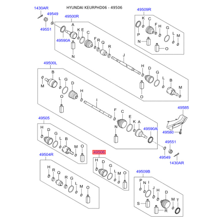 Чохол півосі (пильник) приводного валу 49506-2HA21 Mobis - 495062HA21 - схема з каталогу 49506, KEURPHD06 495062HA21