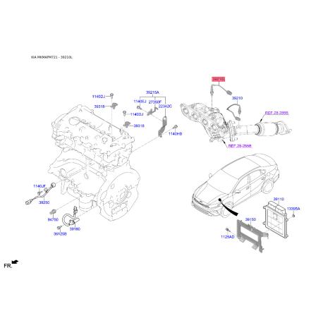 Датчик кисню (лямбда-зонд) 39210-2B420 Mobis - 392102B420 - схема з каталогу 39210L, MKMAPM721 392102B420