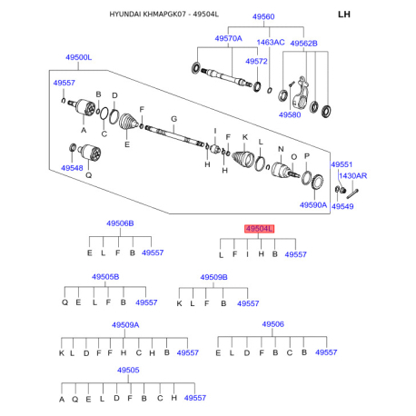Дампер кит левый 49504-2CJ00 Mobis - 495042CJ00 - схема с каталога 49504L, KHMAPGK07 495042CJ00