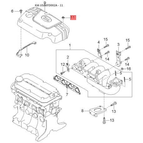 Упор (відбійник) кришки багажника 0K34C-56840 Mobis - 0K34C56840 - схема з каталогу 11, USAKFD002A 0K34C56840