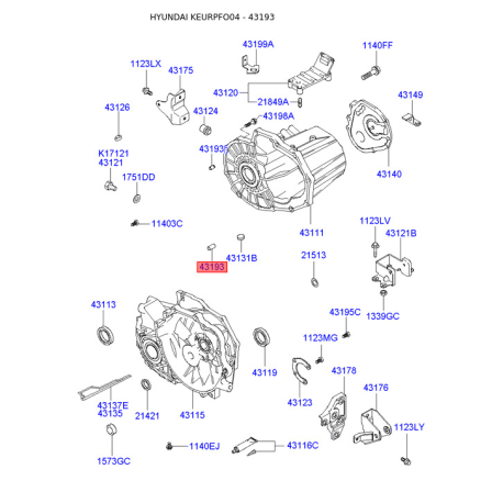 Штифт установочный блока цилиндров 43193-3A016 Mobis - 431933A016 - схема с каталога 43193, KEURPFO04 431933A016