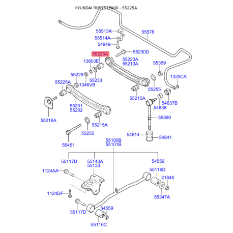 Втулка, листовая рессора задняя 52773-25100 Mobis - 5277325100 - схема с каталога 55225A, RUS251PA00 5277325100