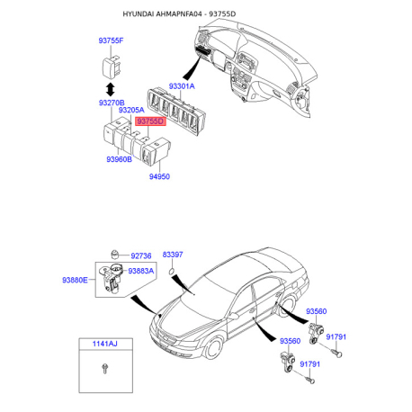 Вимикач 93755-3K000 Mobis - 937553K000 - схема з каталогу 93755D, AHMAPNFA04 937553K000