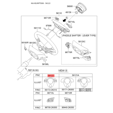 Кнопки руля с накладкой правая 56172-2K010W9 Mobis - 561722K010W9 - схема с каталога 56122, KEURPTD08 561722K010W9