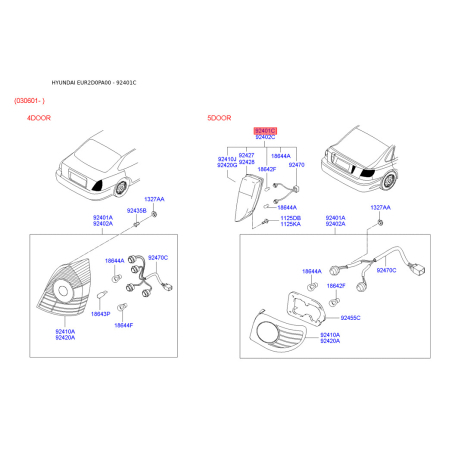 Фонарь задний задний левый 92401-2D280 Mobis - 924012D280 - схема с каталога 92401C, EUR2D0PA00 924012D280