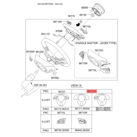 Кнопки керма з накладкою 56171-2K010W9 Mobis - 561712K010W9 - схема з каталогу 56121A, KEURPTD08 561712K010W9