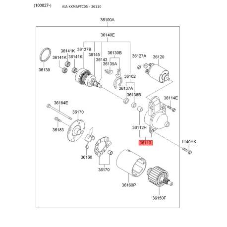 Кришка стартера передня 36110-22850 Mobis - 3611022850 - схема з каталогу 36110, KKMAPTC05 3611022850