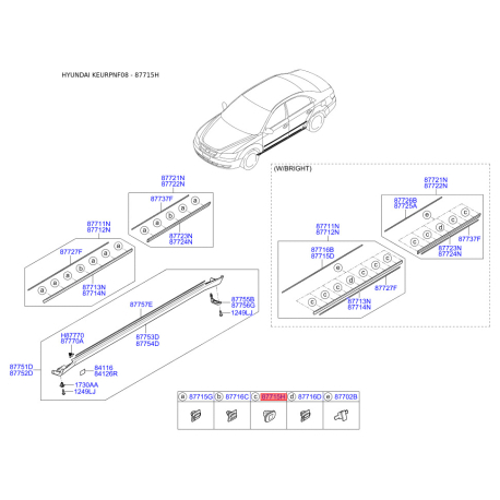 Зажим, молдинг / защитная накладка 87715-3K020 Mobis - 877153K020 - схема с каталога 87715H, KEURPNF08 877153K020