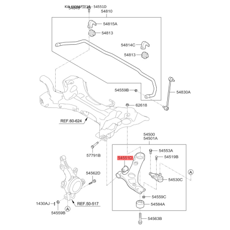 Сайлентблок важеля нижній 54551-2T000 Mobis - 545512T000 - схема з каталогу 54551D, KKMAPTF14 545512T000