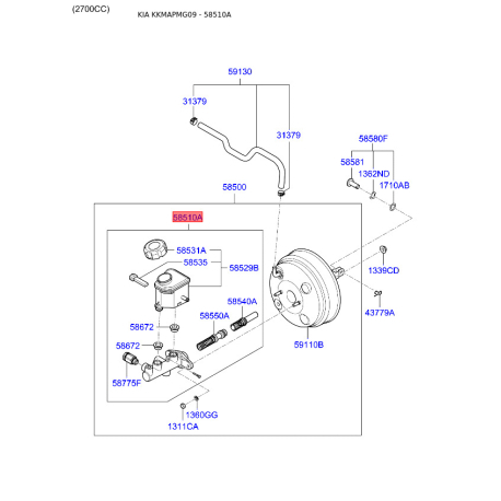 Цилиндр тормозной главный 58510-2G410 Mobis - 585102G410 - схема с каталога 58510A, KKMAPMG09 585102G410
