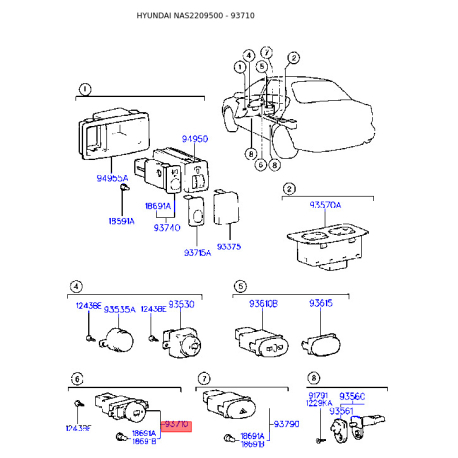 Выключатель 93710-22001 Mobis - 9371022001 - схема с каталога 93710, NAS2209500 9371022001