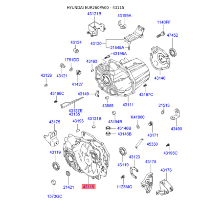 Картер (корпус) КПП 43115-3A000 Mobis - 431153A000 - схема с каталога 43115, EUR260PA00 431153A000