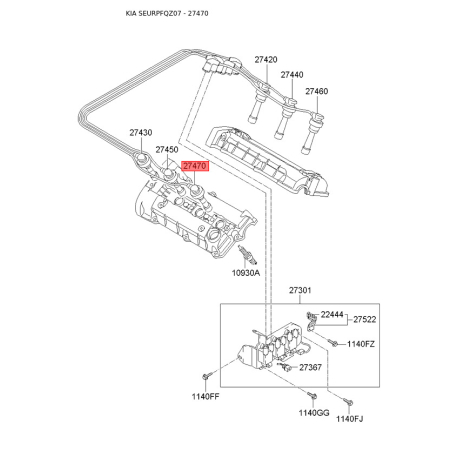Провода высоковольтные 27470-37200 Mobis - 2747037200 - схема с каталога 27470, SEURPFQZ07 2747037200
