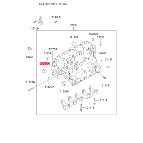 Вкладыш (втулка) блока цилиндров передний 21251-32902 Mobis - 2125132902 - схема с каталога 21251A, EURM30PA99 2125132902