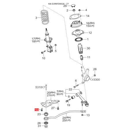 Уплотнитель (уплотнение) двери левый 0K30A-73810B Mobis - 0K30A73810B - схема с каталога 27, EURKFD002A 0K30A73810B