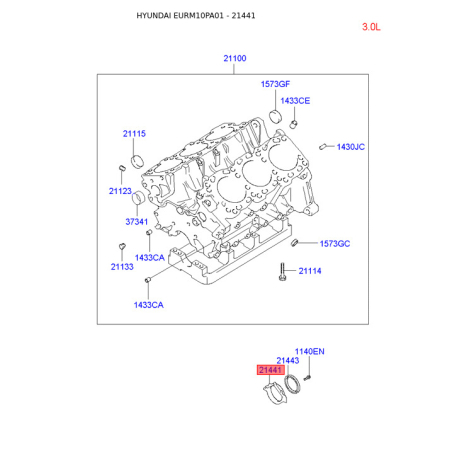 Крышка коленвала задняя с манжетой и датчиком 21441-35000 Mobis - 2144135000 - схема с каталога 21441, EURM10PA01 2144135000