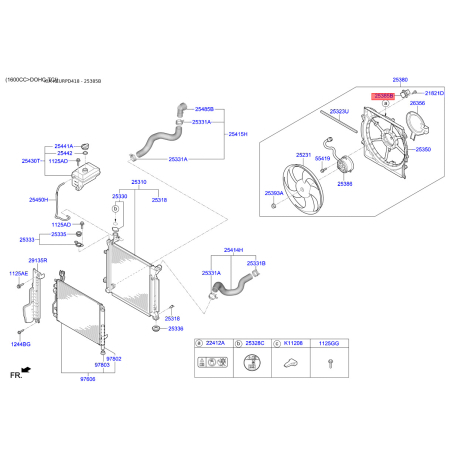 Дополнительный резистор, вентилятор кондиционера 25385-D4600 Mobis - 25385D4600 - схема с каталога 25385B, KEURPD418 25385D4600