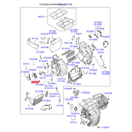 Рычаг заслонки отопителя (печки) 97156-2E260 Mobis - 971562E260 - схема с каталога 97156, KHMAPJM04 971562E260