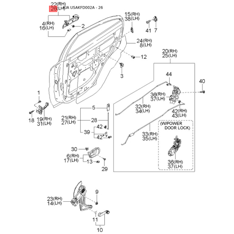 Ущільнення дверей праве 0K30A-72810B Mobis - 0K30A72810B - схема з каталогу 26, USAKFD002A 0K30A72810B