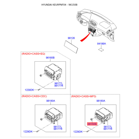 Магнитола 96163-3K500QZ Mobis - 961633K500QZ - схема с каталога 96150B, KEURPNF04 961633K500QZ