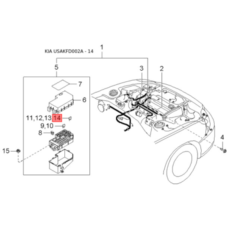 Петля боковой двери правая 0K32A-72240A Mobis - 0K32A72240A - схема с каталога 14, USAKFD002A 0K32A72240A