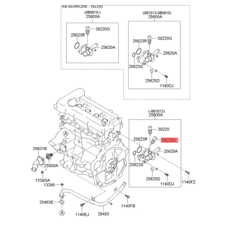 Датчик температуры охлаждающей жидкости 39220-2B000 Mobis - 392202B000 - схема с каталога 39220U, KEURPLD06 392202B000