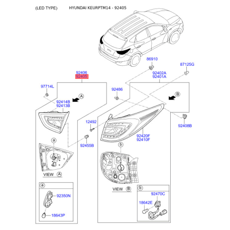 Ліхтар задній лівий 92405-2S020 Mobis - 924052S020 - схема з каталогу 92405, KEURPTM14 924052S020