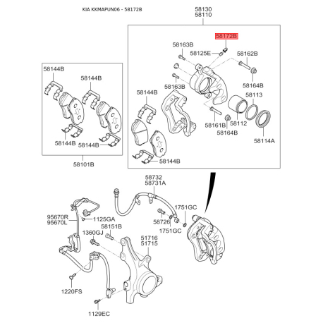Чехол (колпачек) суппорта на штуцер прокачки тормозов 58172-1D000 Mobis - 581721D000 - схема с каталога 58172B, KKMAPUN06 581721D000