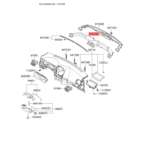 Повітропровід системи опалення та кондиціонування 97470-2F090 Mobis - 974702F090 - схема з каталогу 97470B, KKMAPLS06 974702F090