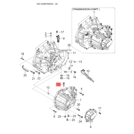 Петля двери задка (крышки багажника) правая 0K30A-52720E Mobis - 0K30A52720E - схема с каталога 18, USAKFD002A 0K30A52720E