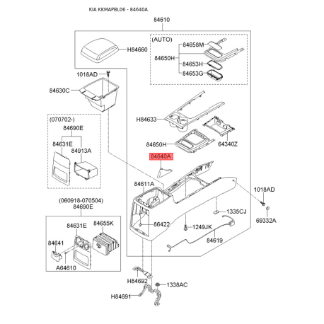 Центральна консоль комплектуючи 84612-3E000WK Mobis - 846123E000WK - схема з каталогу 84640A, KKMAPBL06 846123E000WK