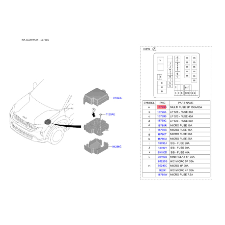Запобіжники 18980-09620 Mobis - 1898009620 - схема з каталогу 18790D, CEURPIX24 1898009620
