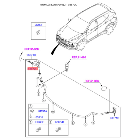 Адаптер, водяний насос омивача правий 98672-2W000 Mobis - 986722W000 - схема з каталогу 98672C, KEURPDM12 986722W000