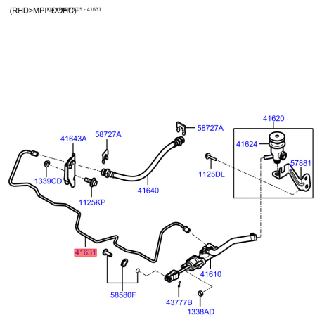 Трубка главного цилиндра сцепления 41631-1G800 Mobis - 416311G800 - схема с каталога 41631, KEURPTC05 416311G800