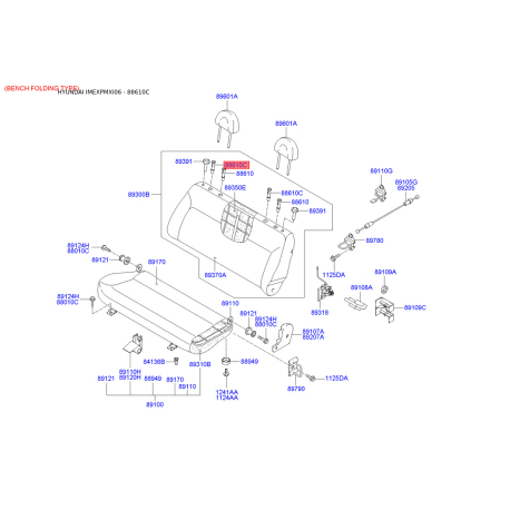 Регулювальний елемент, підголівник 88722-25000SX Mobis - 8872225000SX - схема з каталогу 88610C, IMEXPMXI06 8872225000SX