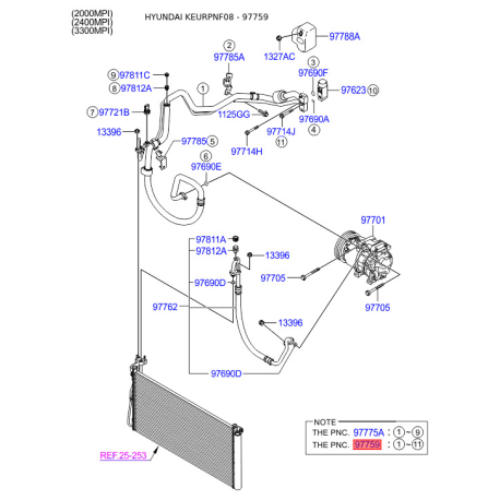 Трубопровід високого/низкого тиску, кондиціонер 97775-3K210 Mobis - 977753K210 - схема з каталогу 97759, KEURPNF08 977753K210