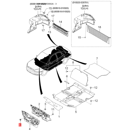 Бризговик передній правий 0K30A-51851 Mobis - 0K30A51851 - схема з каталогу 3, USAKFD002A 0K30A51851