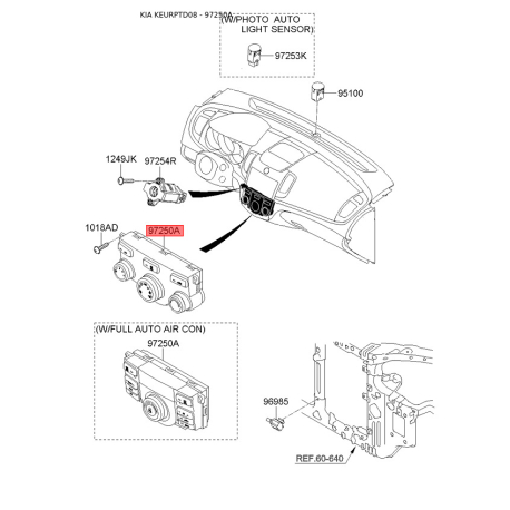 Блок управления, кондиционер 97250-1M370WK Mobis - 972501M370WK - схема с каталога 97250A, KEURPTD08 972501M370WK