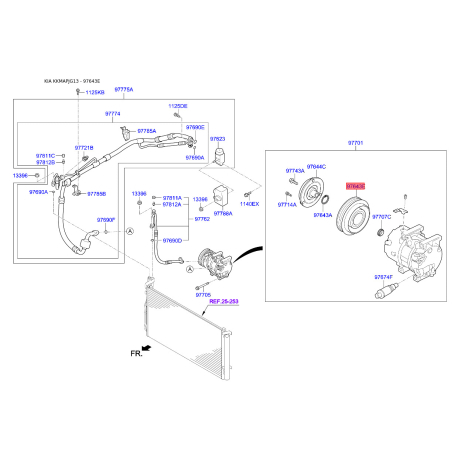 Шкив компрессора кондиционера 97643-3R200 Mobis - 976433R200 - схема с каталога 97643E, KKMAPJG13 976433R200
