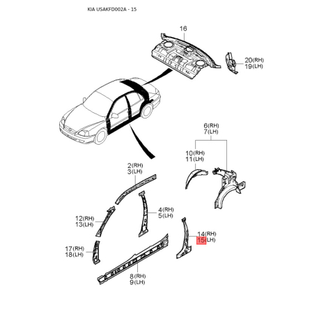 Кришка, бачок гальмівної рідини 0K30A-43590 Mobis - 0K30A43590 - схема з каталогу 15, USAKFD002A 0K30A43590