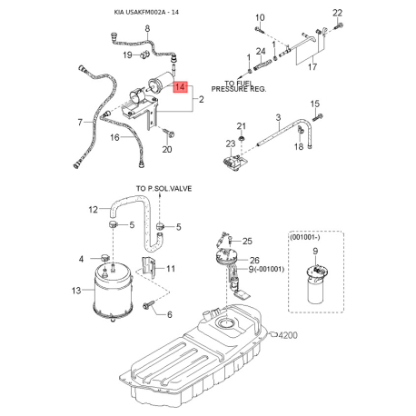 Насос бачка омивача 0K083-67483A Mobis - 0K08367483A - схема з каталогу 14, USAKFM002A 0K08367483A