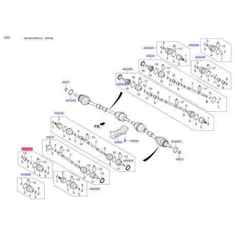 Дампер кит левый 49584-A4300 Mobis - 49584A4300 - схема с каталога 49504L, KEURPA412 49584A4300